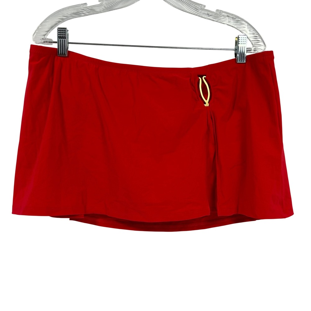 Lands End Red Swim Skirt with Gold Hardware Attached Brief Size 16 Mid Rise